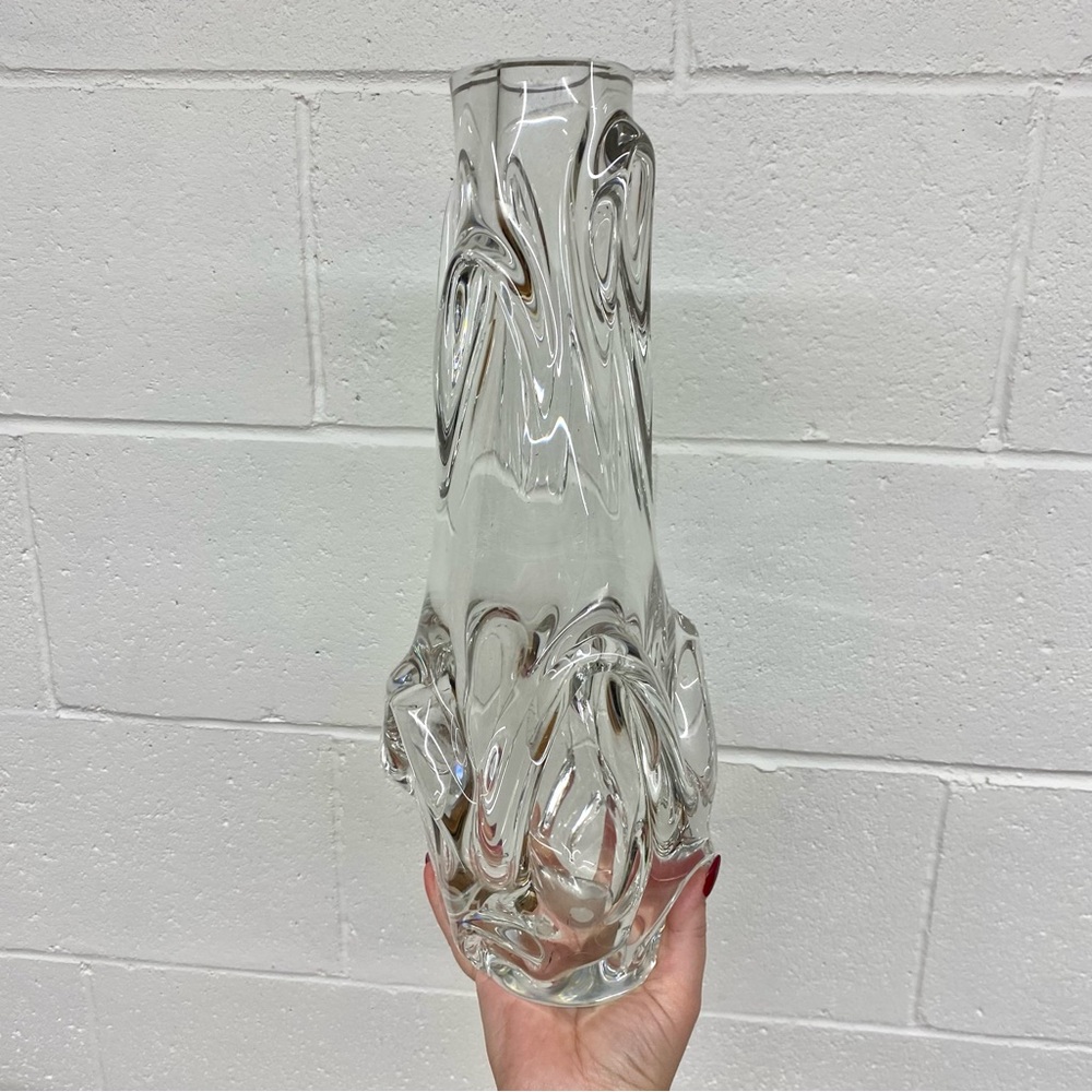 15” tall Clear Crystal Swung Freeform Vase Signed